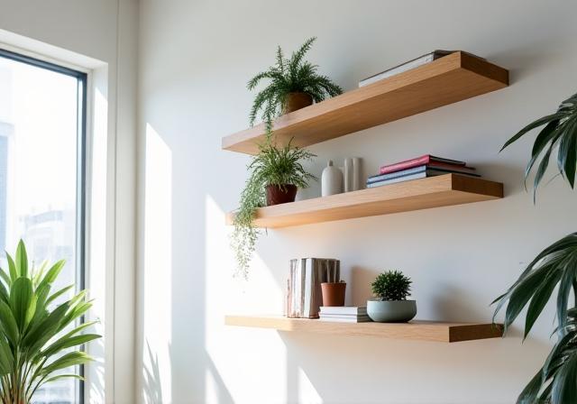 Estanterías flotantes en oficina moderna